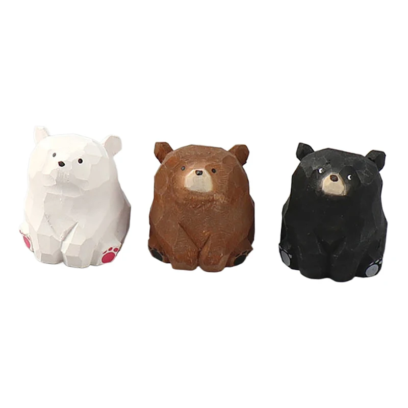 Cute Mini Wooden Bear Solid Wood Hand Carved Bear Cat Dog Figurines Miniature Animal Crafts Ornaments Tabel Decorate Kids Gifts