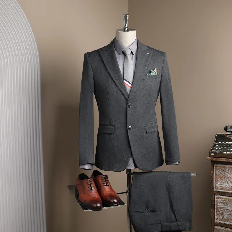 

KIDWHXR Men Suit Outfit Single-breasted Long Sleeve Blazer Male V-neck Vest Straight-leg Pant Man British Style Slim 3-piece Set