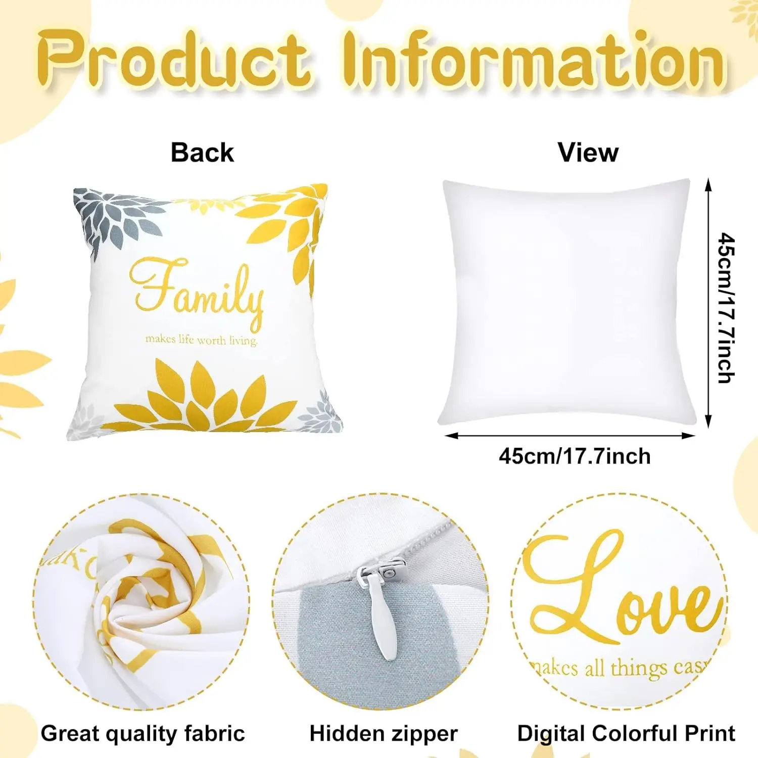 Flower chrysanthemum hug pillowcase 18 x 18 inches, Home Faith Hope Words of Love pillowcase Sofa sofa bed living room decoratio