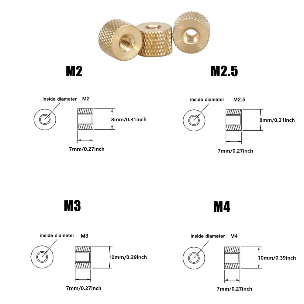 10-100pcs Brass Knurled Thumb Nuts M2-M4, Adjustable Cylindrical Spacer for PC Water Cooling, Computer Case & Model Making