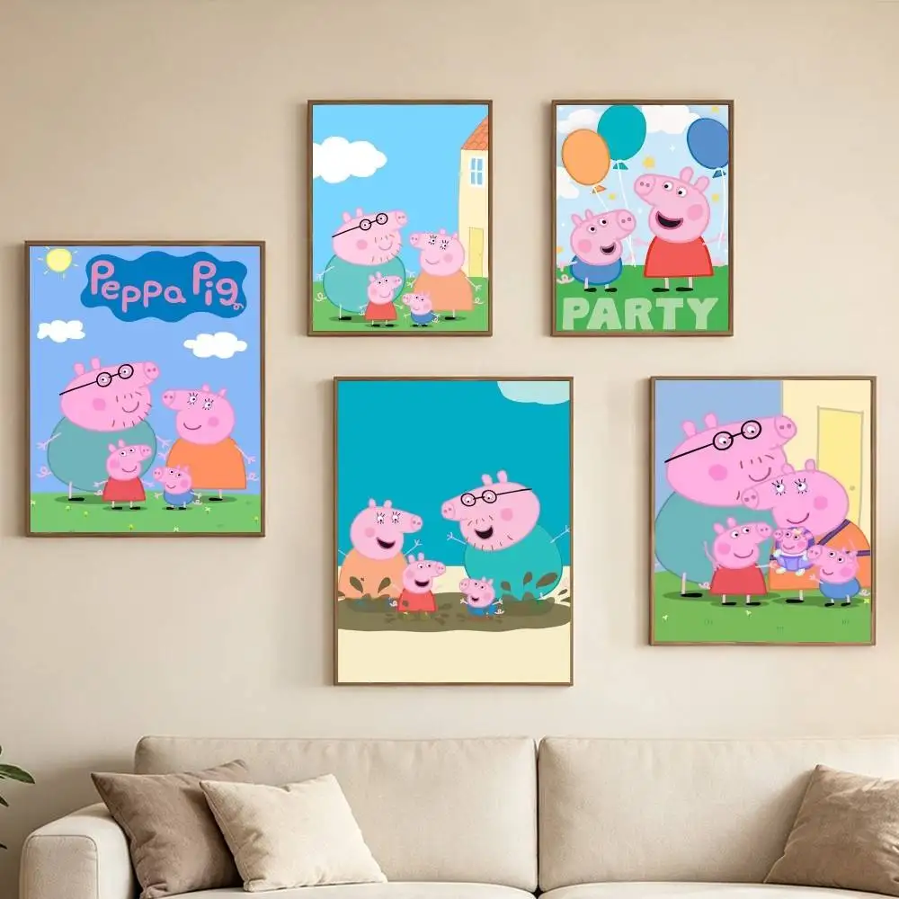 Peppa Pig C-Cartoon P-Pink Poster High Quality Dorm Living Room Aesthetic Wall Decoration Painting Stickers Gift