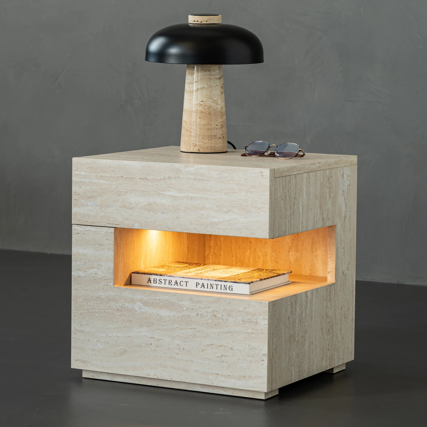 

Surprise cream wind bedside table suspended bedside table with lamp modern simple bedroom bedside storage cabinet