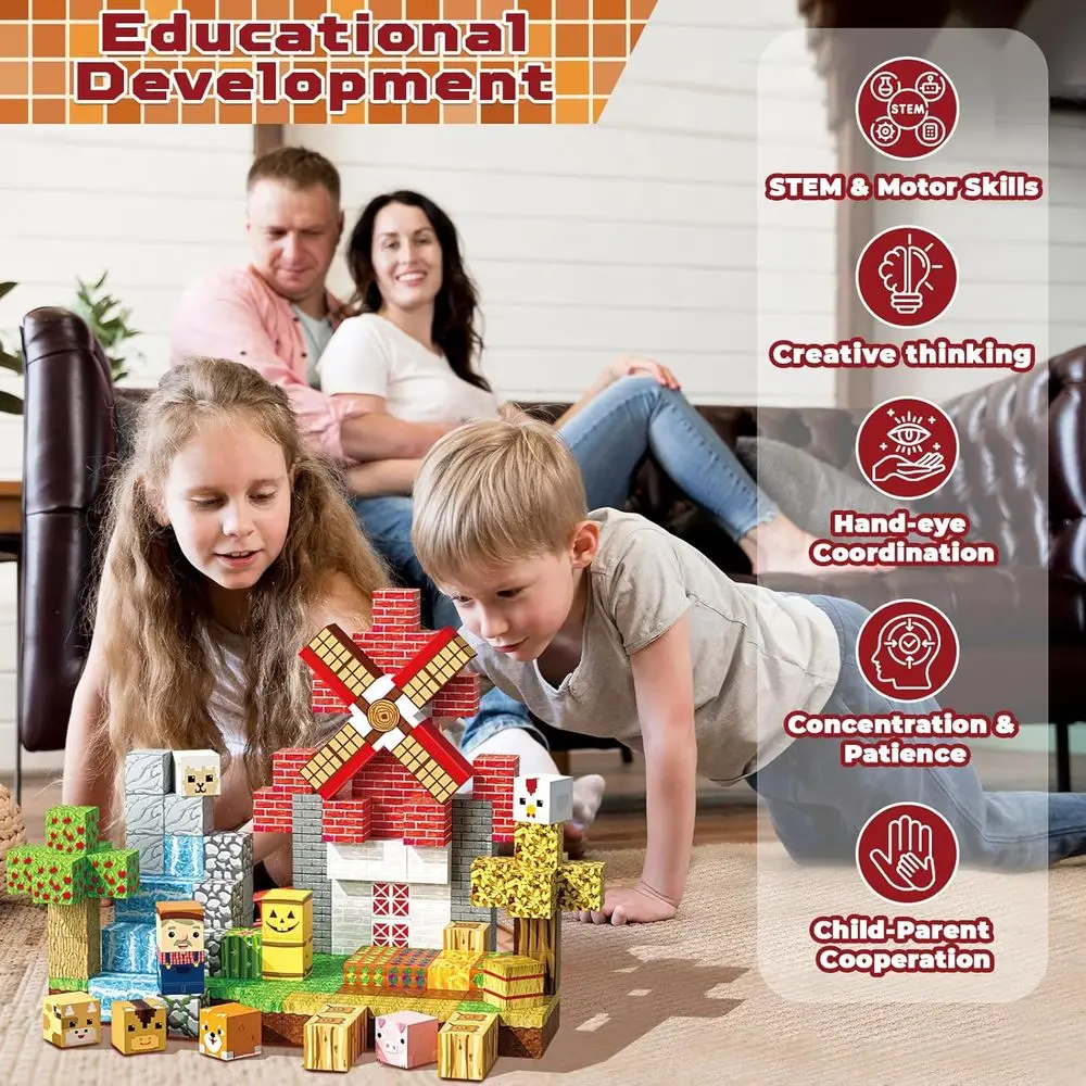 Bloques de construcción magnéticos de animales de granja de 150 piezas, juguetes educativos STEM para niños de 3 años, perfectos para regalos