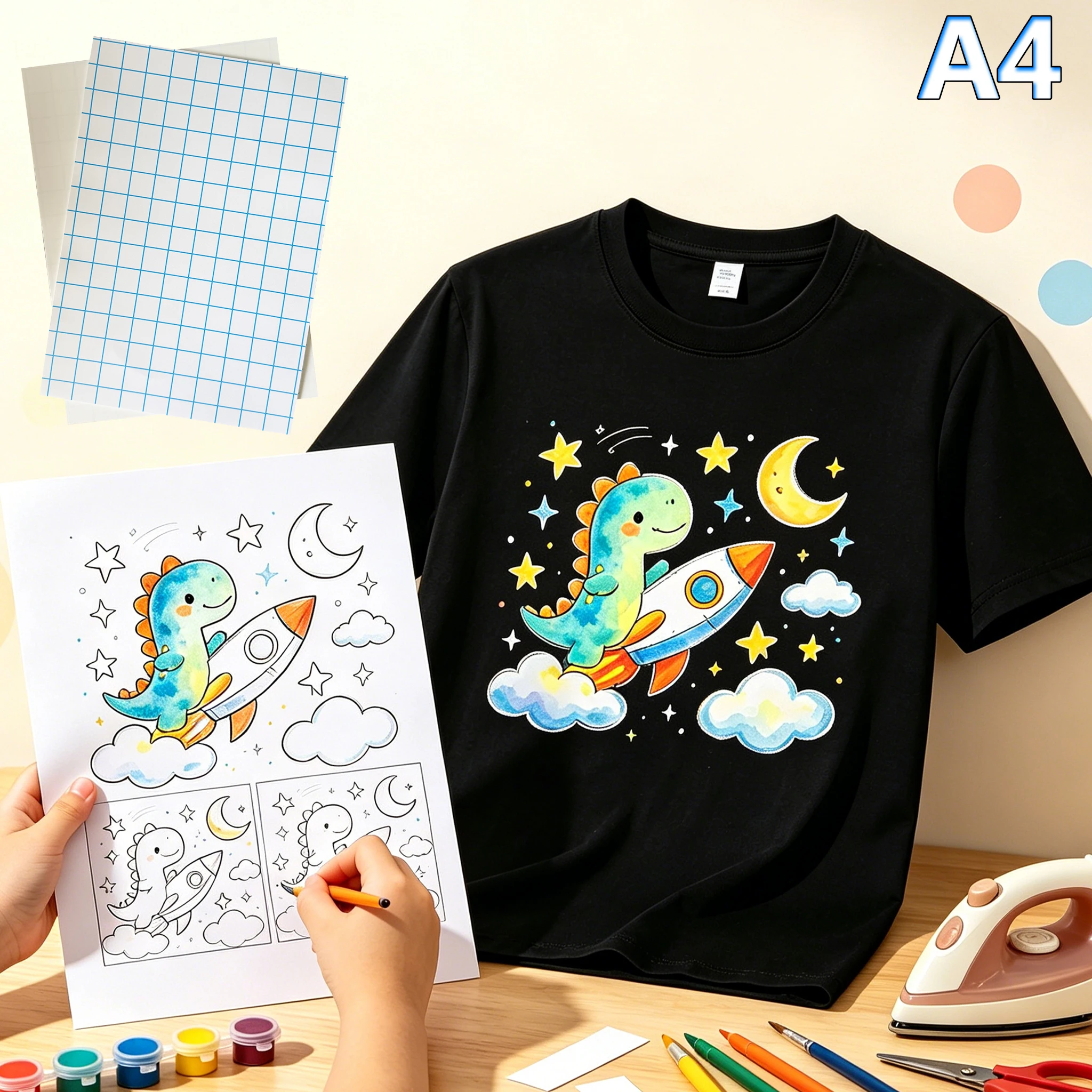 10/20PCSA4 Inkjet Heat Transfer Paper Dark Black Transfer Hot Stamping Can Be Hand Drawn For DIY 100% Pure Cotton T-shirt Fabric