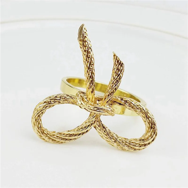 

ABMS-48 Pcs Simple Golden Napkin Ring Butterfly Bow Tie Napkin Buckle Hotel Restaurant Mouth Cloth Ring Metal Napkin Ring