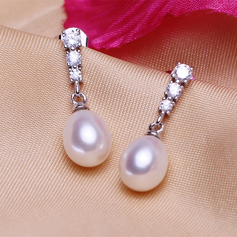 Fashion S925 Sterling Silver Pearl Earrings For Women Real Freshwater Pearl New Movie Stars Style Jewelry Free Shipping