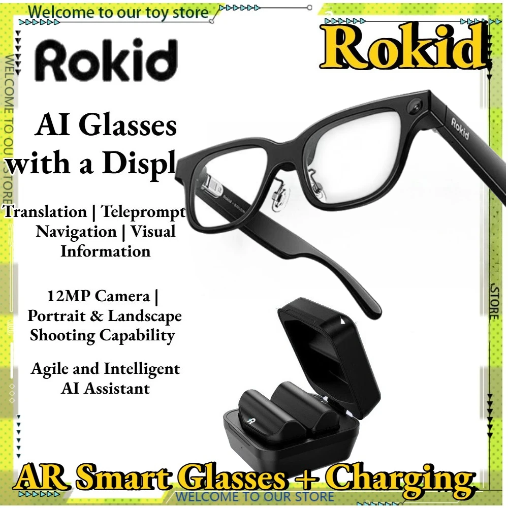 Original Rokid Glasses AI+AR Smart Glasses/Magnetic Charging Capsule Dual-Eye Micro-LED Waveguide AR Translation Navigation