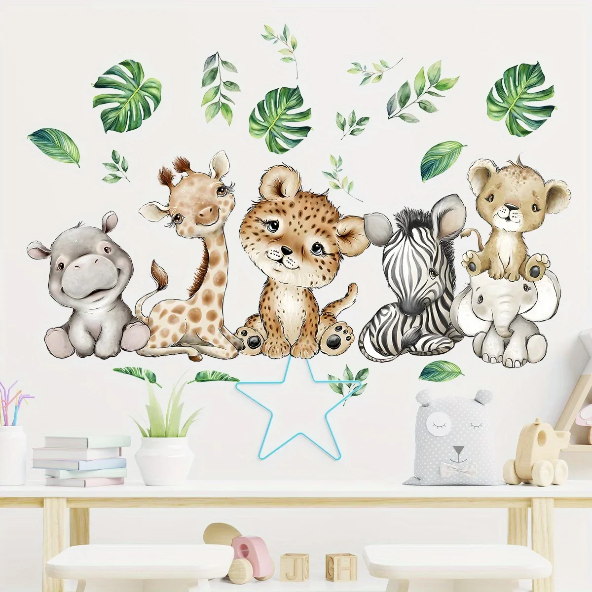 1 قطعة الكرتون لطيف فرس النهر النمر الفيل الغزلان شجرة الحيوان ملصقات جدار لغرفة النوم غرفة المعيشة الحضانة الديكور جدار الشارات #3