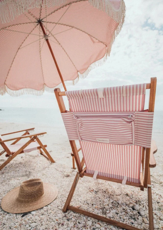 BSCI kursi kain Oxford motif kustom, kayu kuat beban tinggi kursi pantai pantai lipat portabel dengan bantal