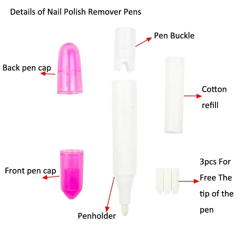 Canetas removedor de esmalte Gel UV removedor de esmalte, caneta mais limpa, ferramenta de manicure, 3 cabeças, lápis Random Corrector, 2pcs