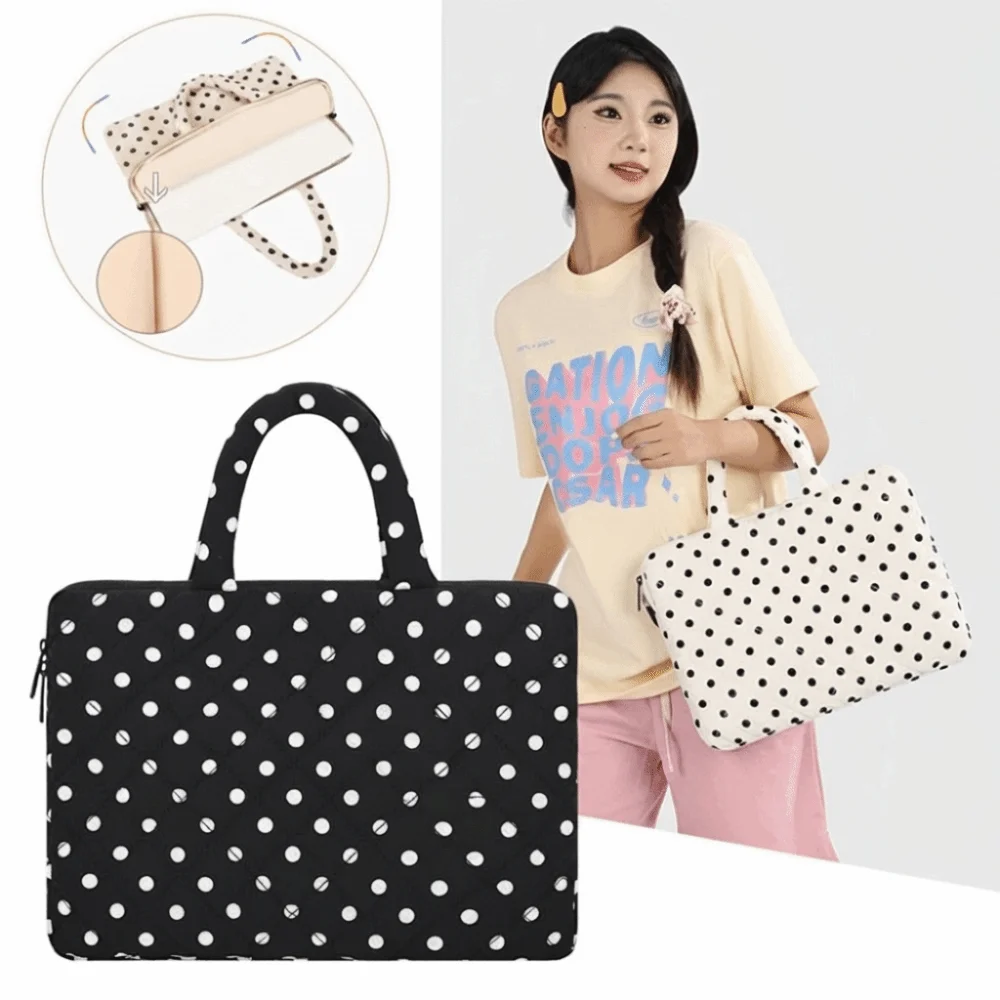 Portable Polka Dot Laptop Bag Shockproof Large Capacity Notebook Pouch 11-15.6 Inch Computer Carrying Case School Use