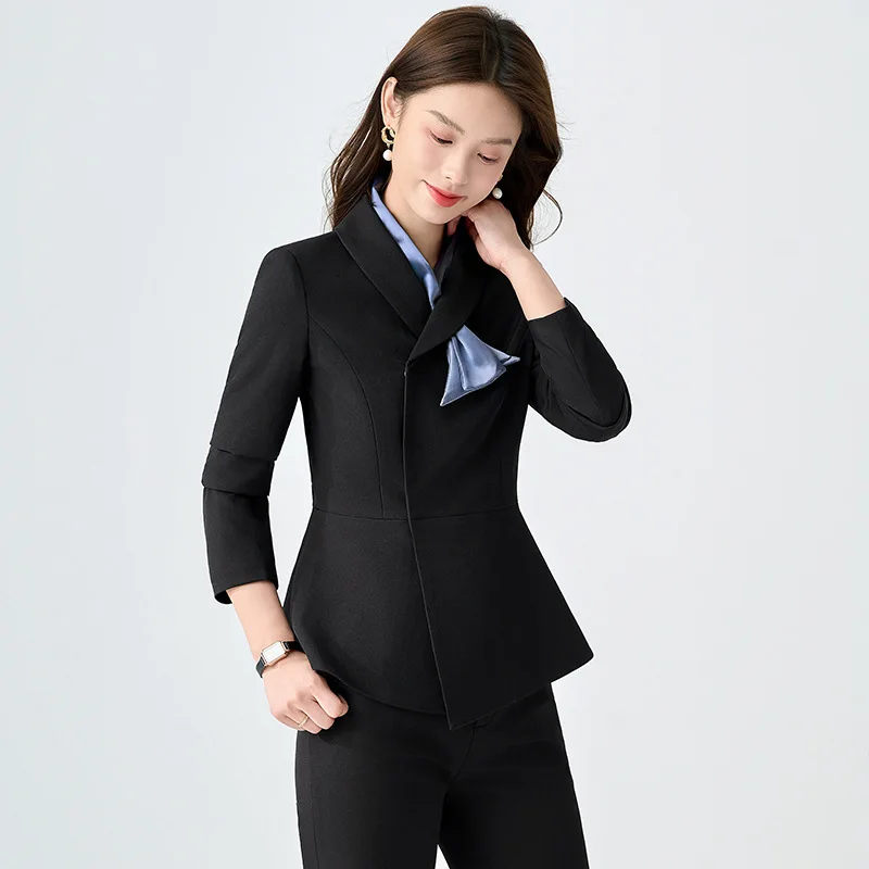 Stylish and fashionable beauty consultant suit for women, professional attire for jewelry stores, formal wear for hotel receptio