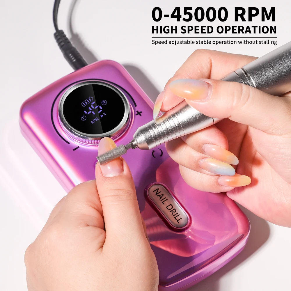 45000RPM Rechargeable Electric Nail Drill Rig Portable Nail File Professional Nail Polisher For Gel Nail Polish Salon Tools