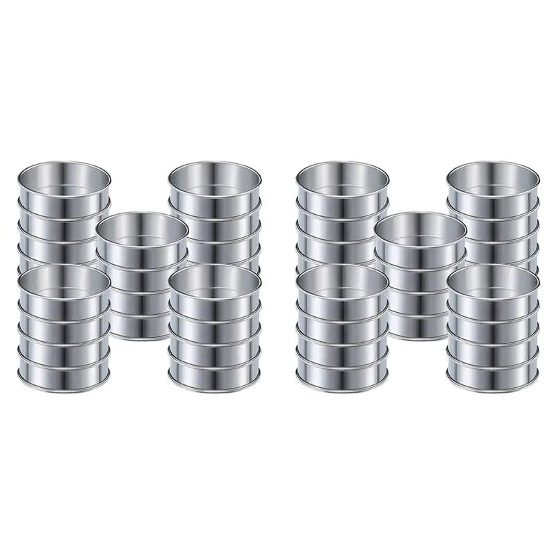 M12K-4 Inch Muffin Ring Crumpet Rings, Set Of 40 Stainless Steel Muffin Rings Moulds Double Rolled Tart Rings Round Tart Ring
