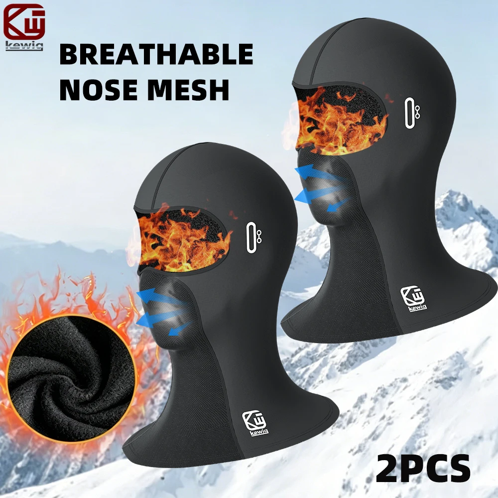 

Kewig 2PCS Winter Warm Motorcycle Balaclava Face Mask Extended Hem Men Women Breathable Nose Mesh Glasses Holes for Ski Cycling