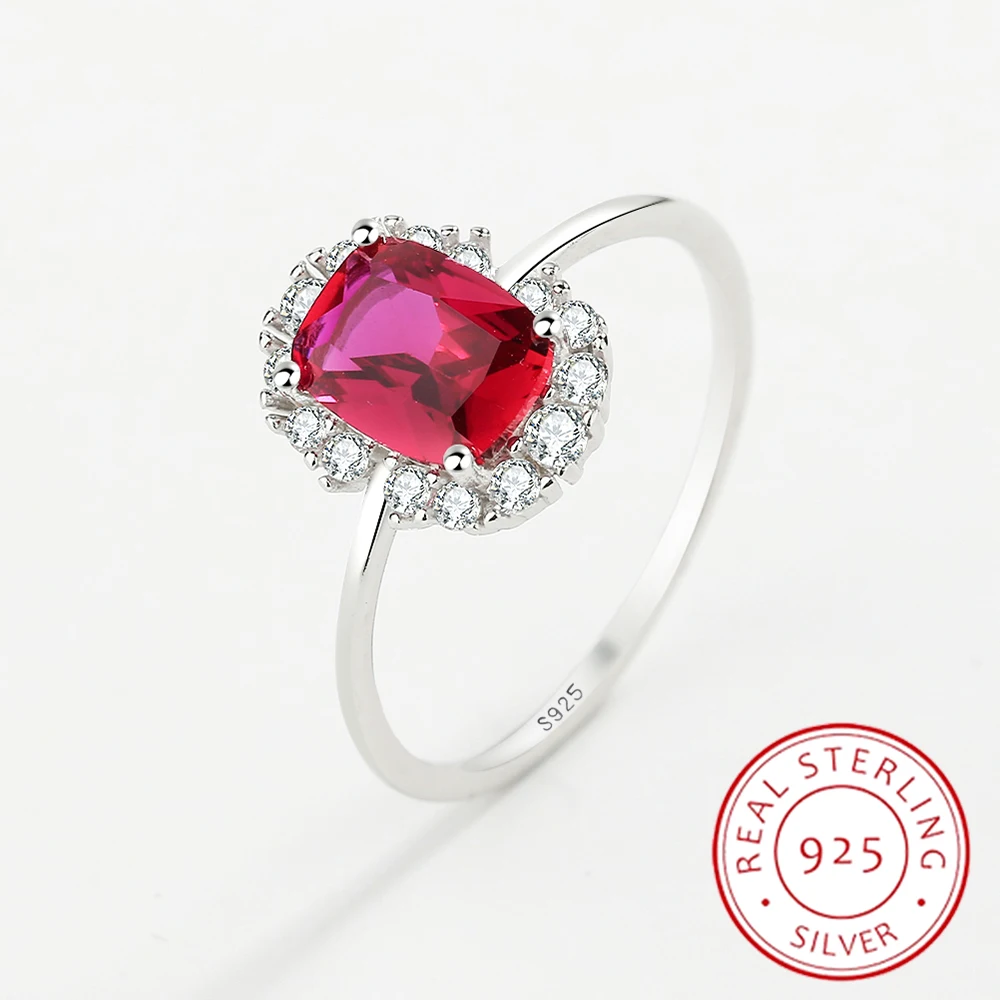 

2022 NEW Luxury Ruby Rectangle Rings for Women Genuine S925 Sterling Silver Diamond Romantic Engagement Wedding Gift Jewelry