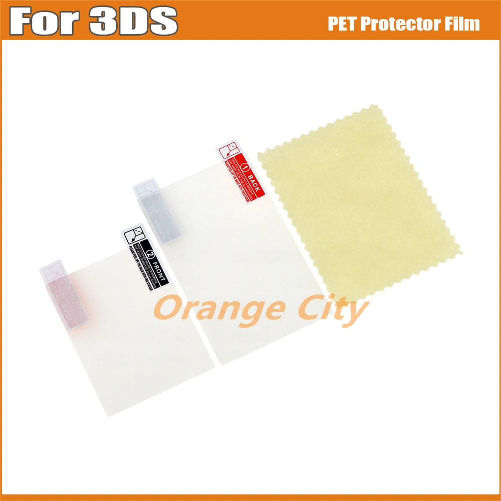 50Sets 2 in 1 Clear Top & Bottom LCD Screen PET Protector Film With Clean Cloth For 3DS