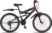 promotion Mountain Bike in 24 and 26 Inch Bicycle for Boys Girls Women Men 21 Speed Full Suspension, anthracite/pink