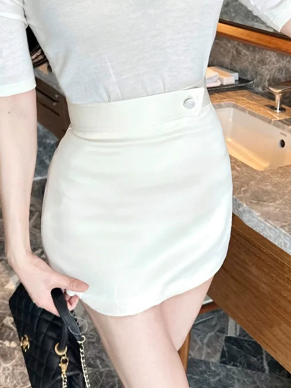 

2024 Spring/summer Korean Version New High Waisted Solid Slim Short Skirt Women Casual Versatile Wrap Hip Mini Skirt 4D37