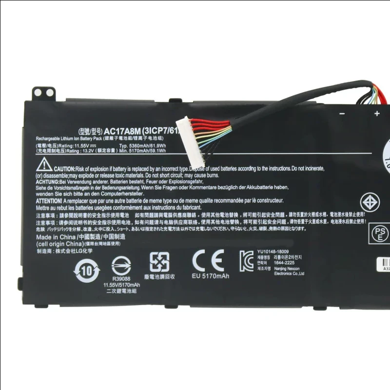 Laptop Battery AC17A8M For Spin 3 SP314-52 and TravelMate X40-51 X30-51 X3410 Series Notebook 11.55V/5360mAh/61.9WH