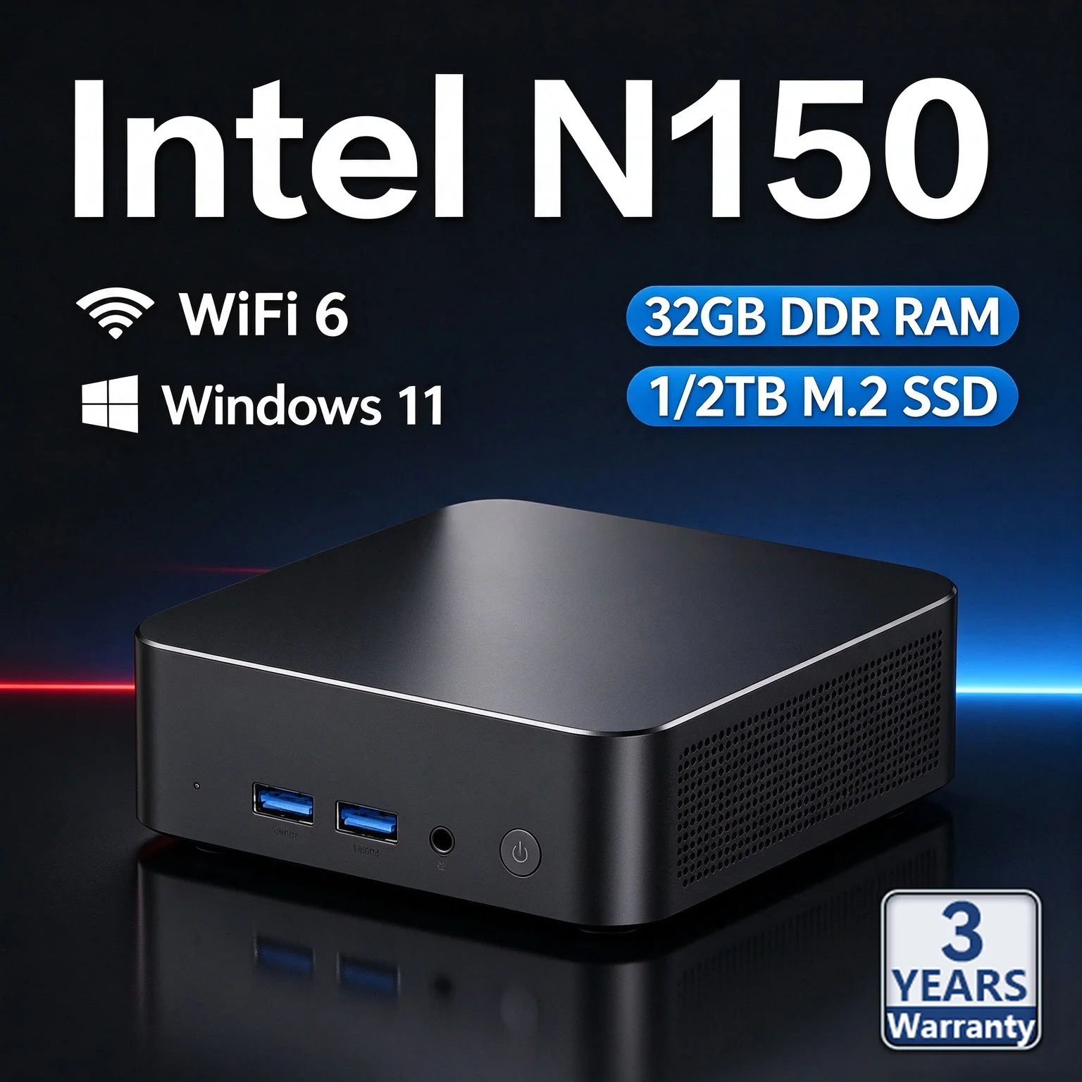 새로운 미니 PC N150, Windows 11 탑재, 휴대용 컴퓨터, 16GB/32GB RAM, 1TB/2TB SSD, Wi-Fi 6 지원, 휴대용 게이밍 컴퓨터, 사무용/학습용 PC, 데스크톱