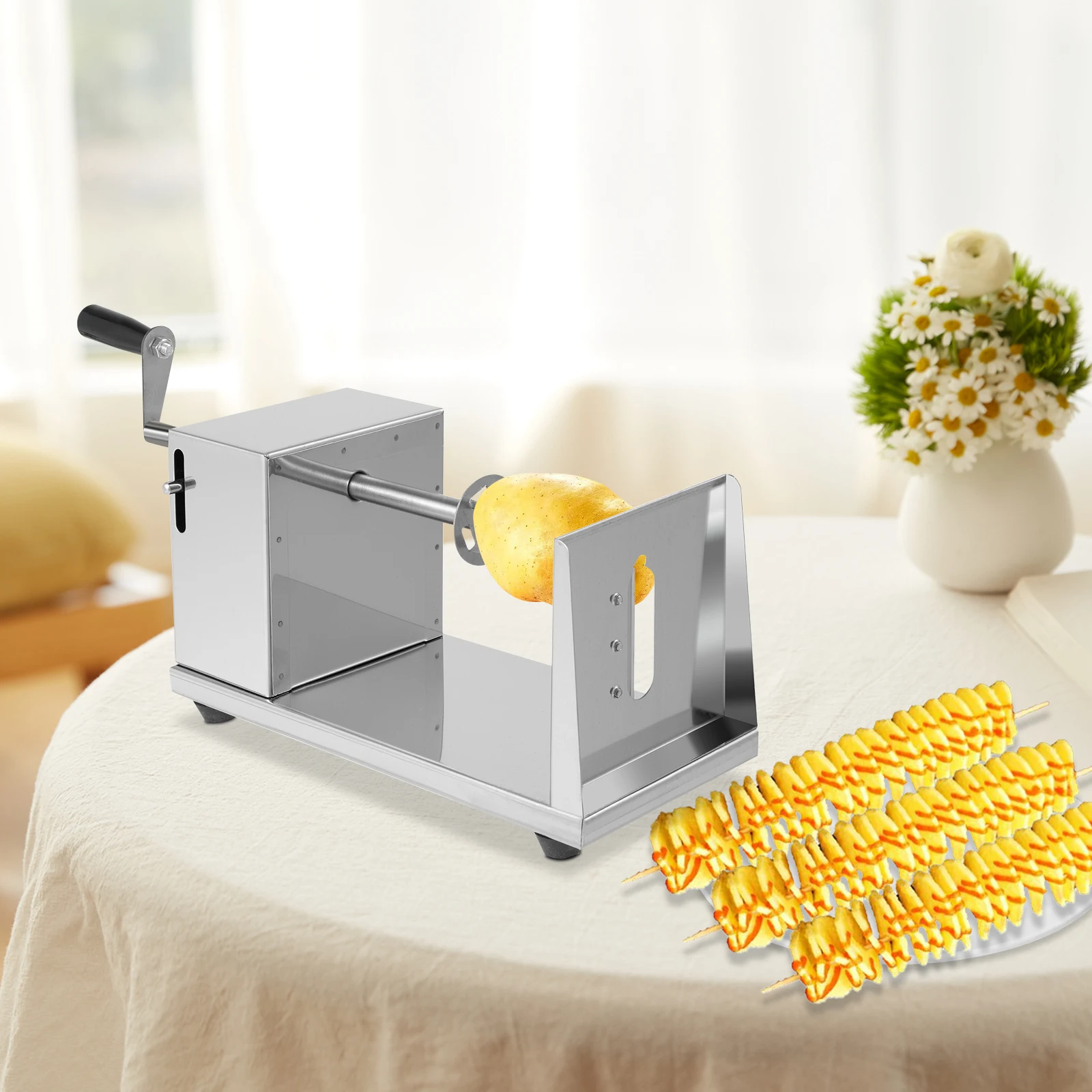 Edelstahl-Kartoffelschneider, Hacker, Spiralkartoffelschneider, Werkzeug, Spiralk-Kartoffelschneider mit 3 Klingen, Silber