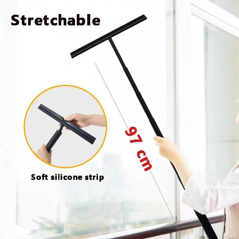 Stretchable Shower Squeegee for Glass Door Wiper Scraper Cleaner with Long Holder Bathroom Mirror Wiper Scraper Glass Cleaning