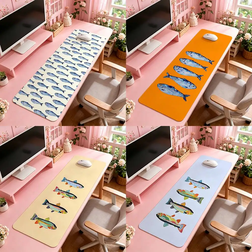 Sardines Fish Art Mouse Pad Computer Mat Deskpad Laptop Keyboard Mat Office Large Landscape Mousepad