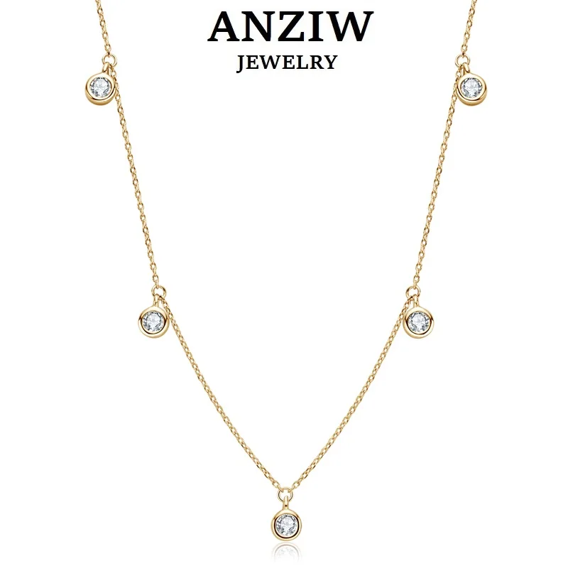 Anziw Luxury 2.5/4.0mm Moissanite Necklace for Women Original Silver 925 Gold Color Chain Choker Jewelry with GRA Certified 18\'\'