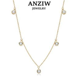 Anziw Luxury 2.5/4.0mm Moissanite Necklace for Women Original Silver 925 Gold Color Chain Choker Jewelry with GRA Certified 18''