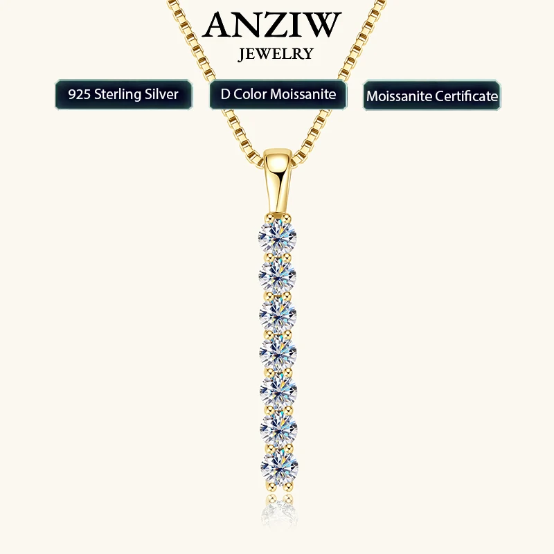

Anziw 2.8mm 0.56ctw. Moissanite Pendant Necklace for Women 925 Silver Adjustable Chain 7-stone Bar Necklaces Trend Jewelry Gifts