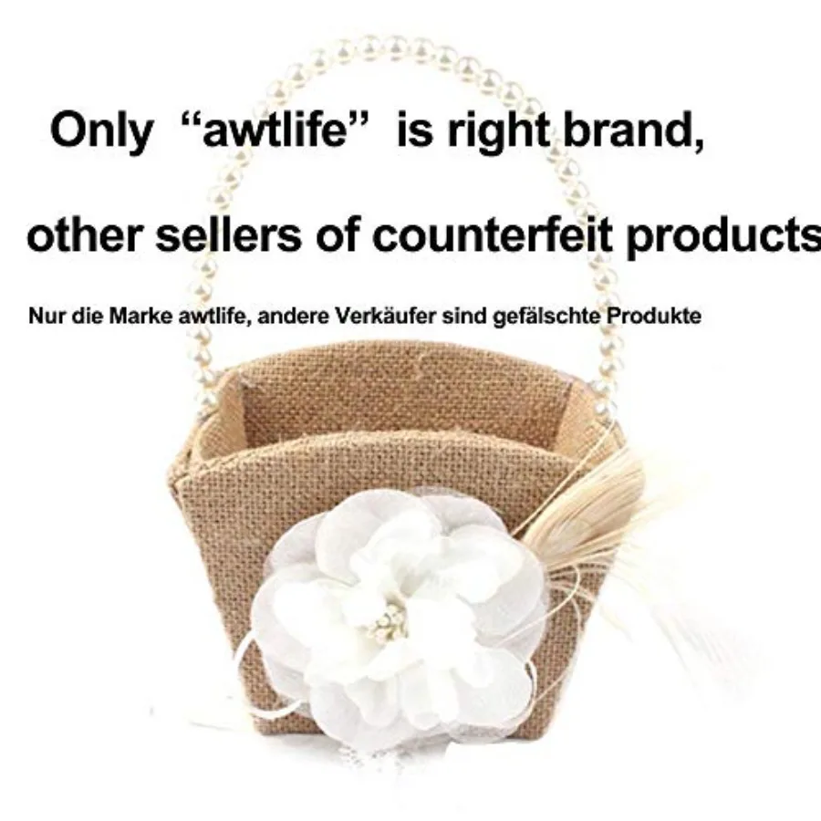 Cesta de flores de arpillera para niña, mango de perla para ceremonia de boda rústica Vintage, encaje blanco pequeño, 2 uds.