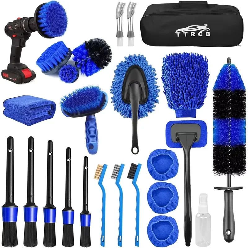 LQ260902 26-piece car beauty brush set, cleaning tool, windshield tool, professional electronic kit - for cleaning inside,