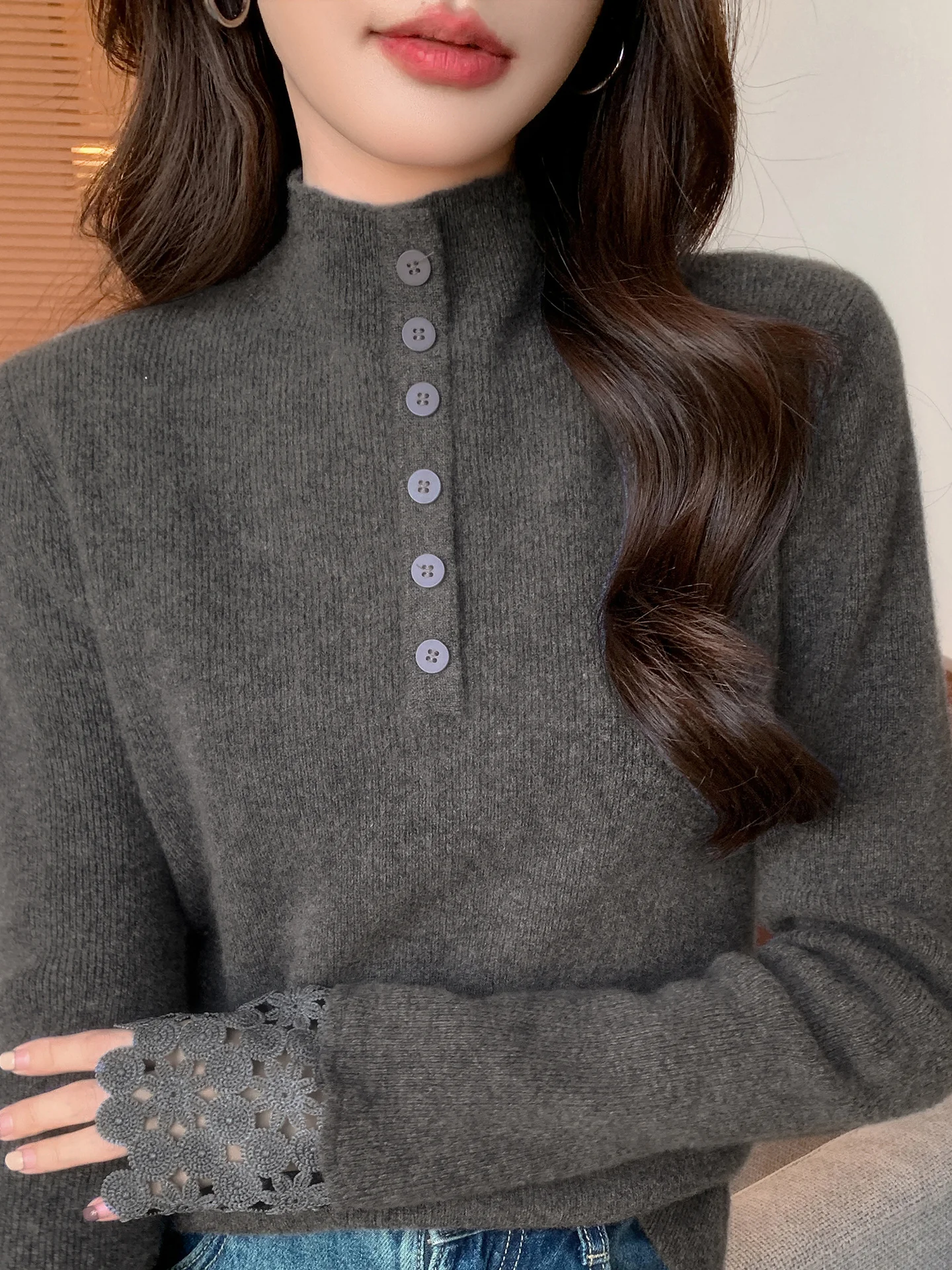 

Comfortable Fit Women's Knitted Long Sve Sweater f High Collar Autumn Winter Faion Inner Wear Casual Loose Sle Soft...