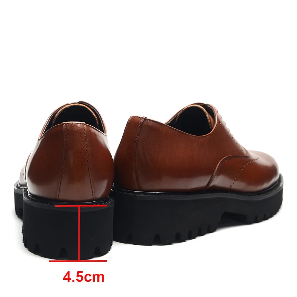 Luxury Genuine Leather Original Adult Men\'s Sneakers Lightweight Thick Sole Oxfords Lace Up Wingtip Brock Social Dress Shoes Man