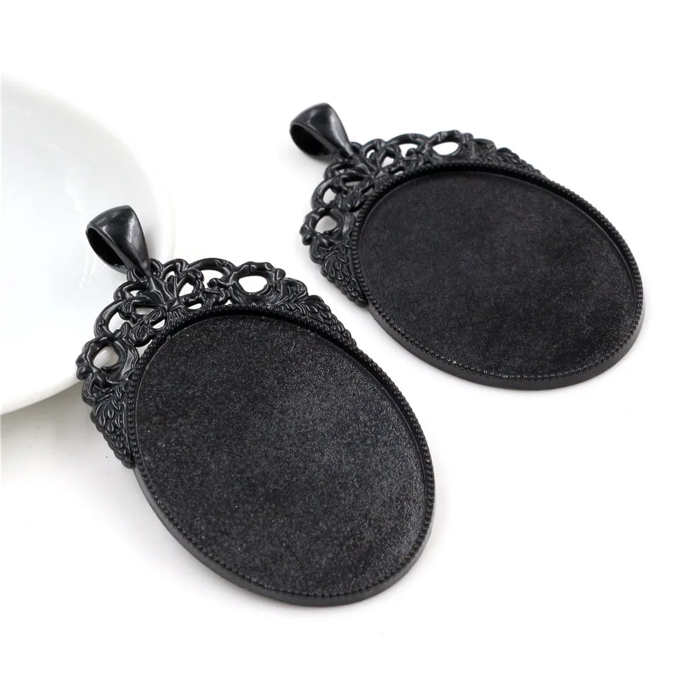 New Fashion  5pcs 30x40mm Inner Size Black and Antique Silver Plated and Bronze Cabochon Base Setting Charms Pendant