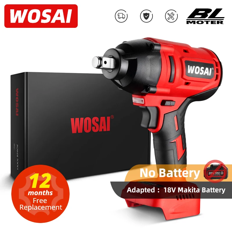 WOSAI 600N.M Brushless ประแจผลกระทบไฟฟ้าชาร์จ20V ไร้สายซ็อกเก็ตประแจใช้งานร่วมกับ18V Makita แบตเตอรี่ลิเธียม