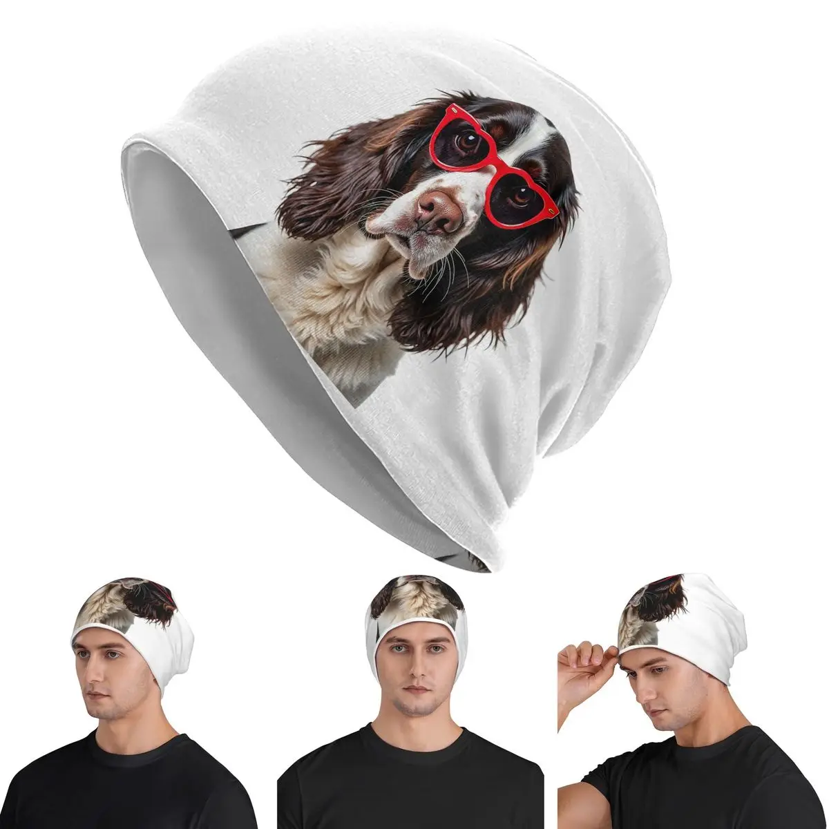 

English Springer Spaniel Dog Wearing A Heart Shape Sunglasses Skullies Beanies Hats Warm Autumn Cap Knitted Bonnet Caps Adult