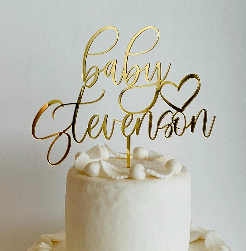 

Personalized Baby Name Cake Topper Custom Welcome Baby Shower Decorations Birthday Heart Boy or Girl Table Centerpiece