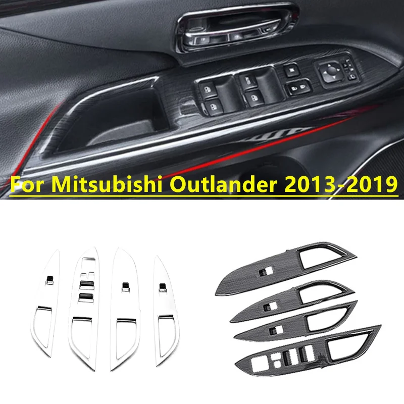 

ABS Matte Silver Brushed Black Interior Inner Door Window Lift Switch Panel Cover Trim Frame For Mitsubishi Outlander 2013-2019