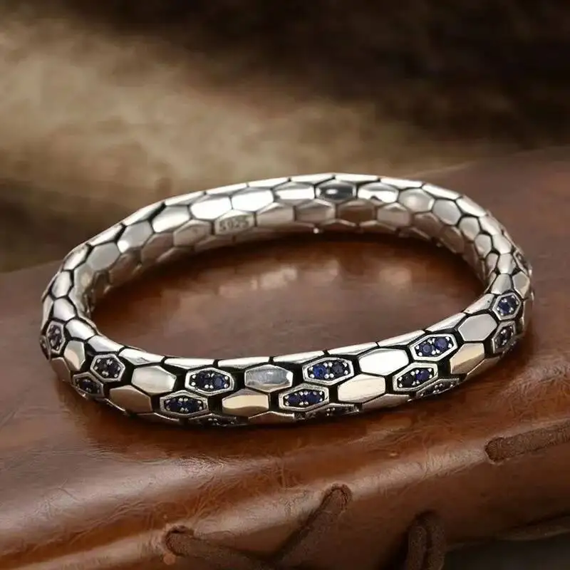 

925 Sterling Silver 8MM Snake Bone Men's Cuff Bracelets Personalized Punk Link Chain Bracelets Gift For Him 18/19/20/21/22CM