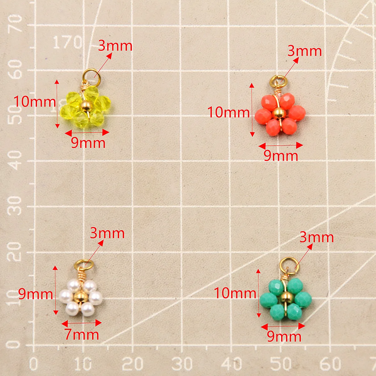 10Pcs 14 Color Stainless Steel Colorful Crystal Bead String Flower Pendant DIY Bracelet Necklace For Jewelry Making Accessories