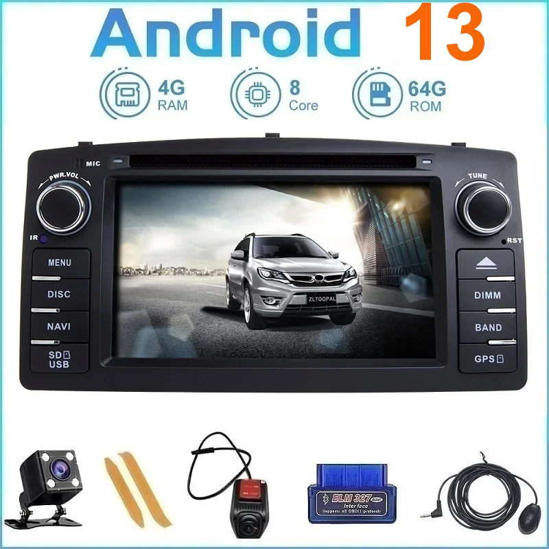 ZLTOOPAI Car Multimedia Player 2 Din Android 13 For Toyota Corolla E120 BYD F3 Car GPS Radio Stereo DVD Player 8 Core ROM 64GB