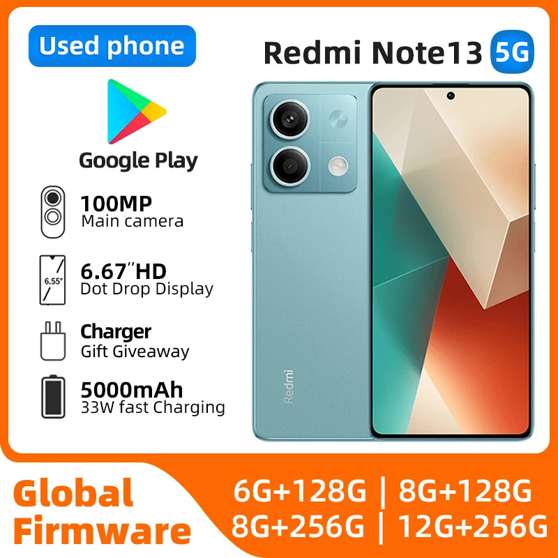 Redmi Note 13 5G 256GB 120Hz LCD Display 64MP Triple Camera 120HZ refresh rate 5000mAh 2400*1080px used phone