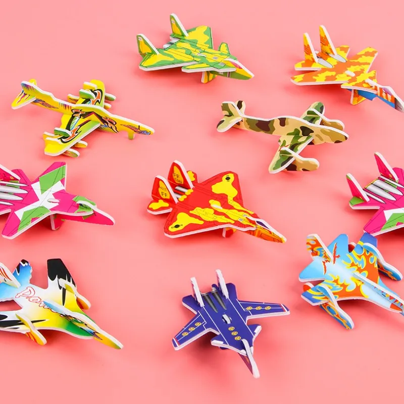 10pcs Creative Cute Paper Plane Puzzle 3D Cartoon DIY Mini Aircraft Tank Dinosaur Assembly Model For Educational Kids Toy