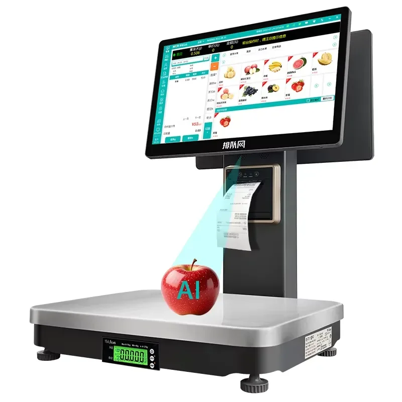 Smart Touch Screen POS Machine Weight Digital Ai Scale with Label Printing Ai Recognition Cash Register Pos Systems