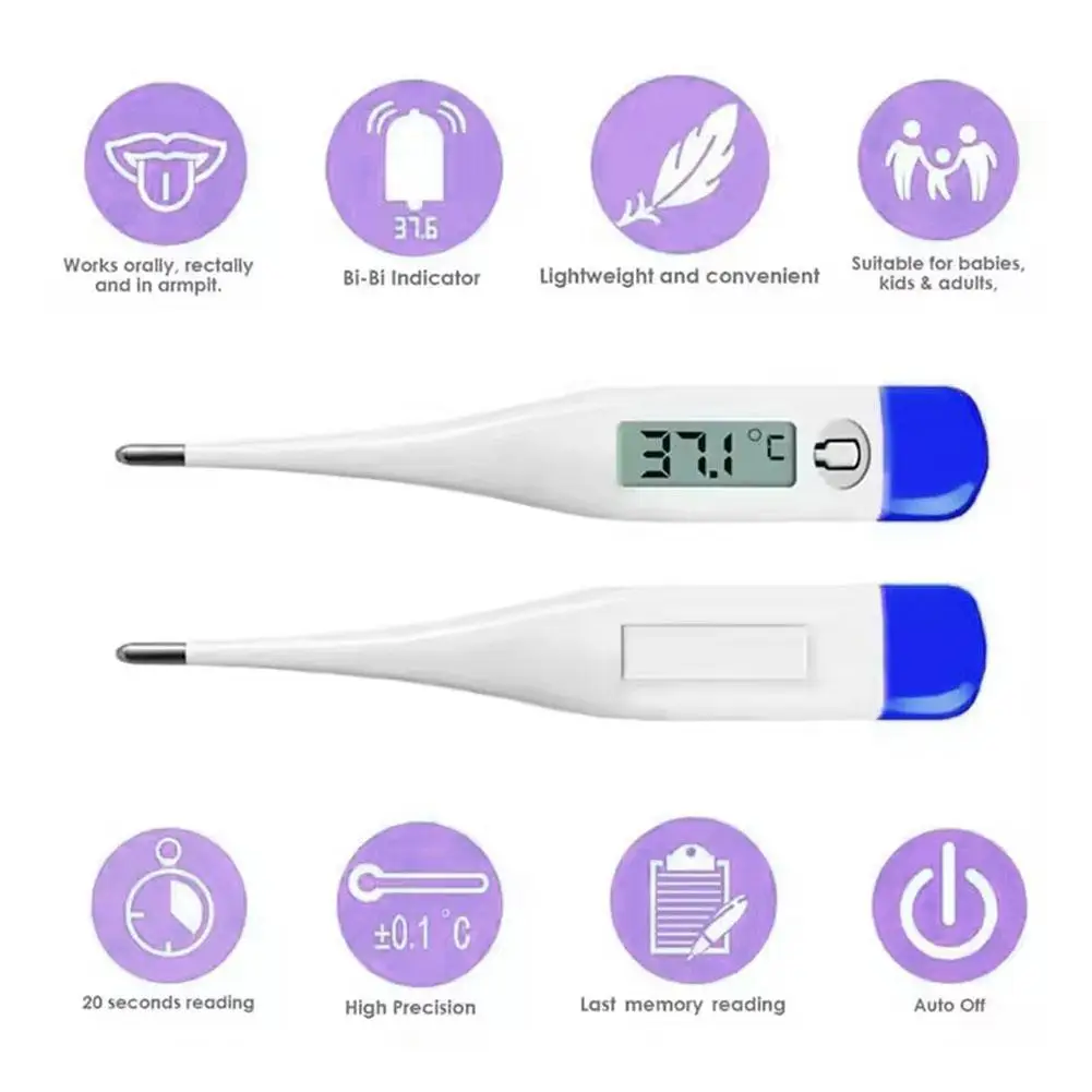 Digital Medical Thermometer Body Fever Electronic Oral Underarm Flexible Tip Fast Read Baby Adult Household Health Monitor