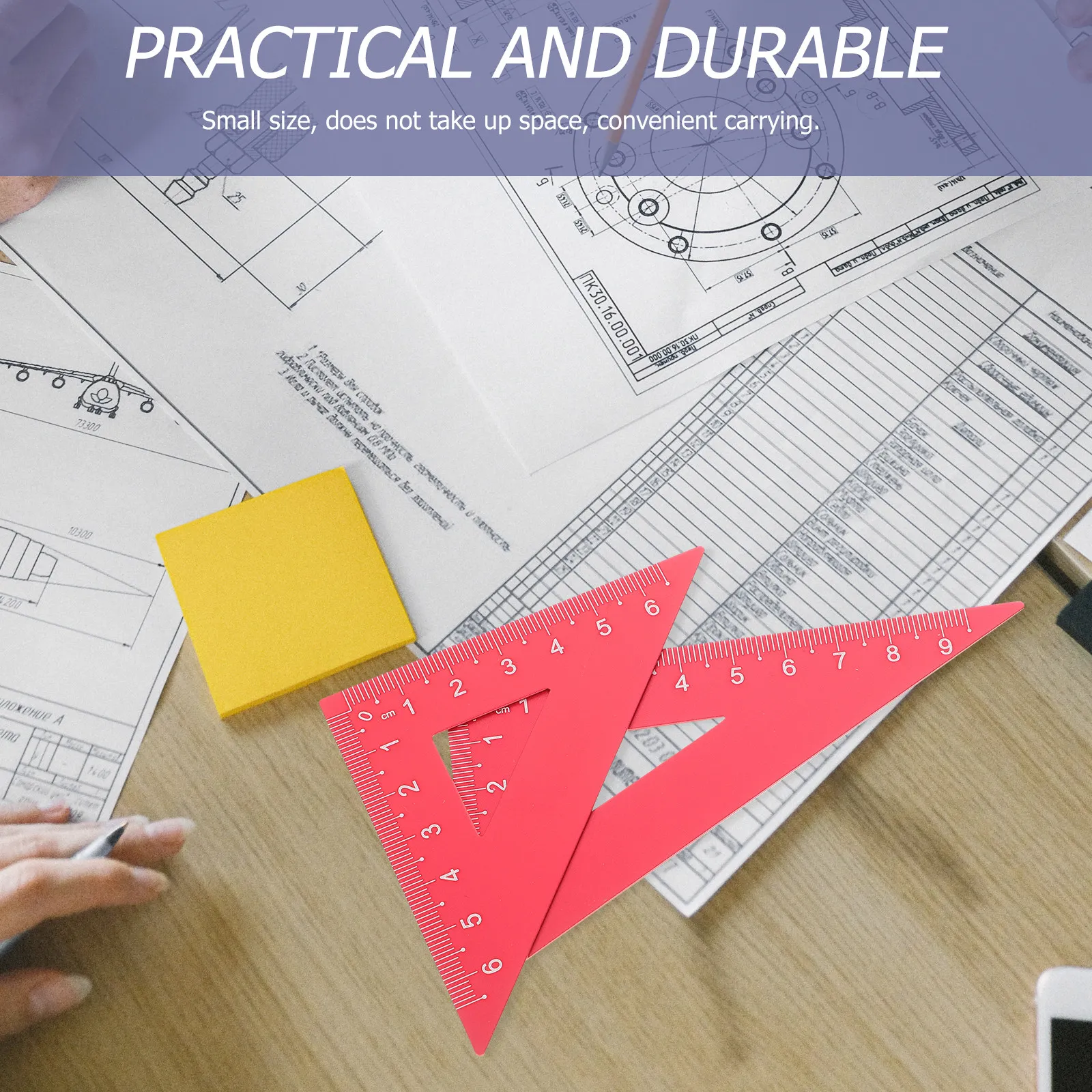 

1Set Metal Ruler Set Sturdy Student Stationery Includes Triangle Plate Straight Ruler Protractor Small Size Easy to Carry