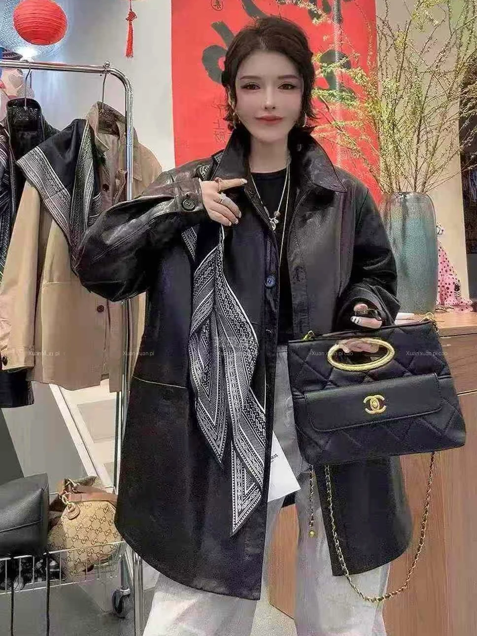 

Ning 2026 New Sle Women's Leather Jaet Coat Genuine eepskin Long Sve Zipper Closure Slim Fit Luxury Feel