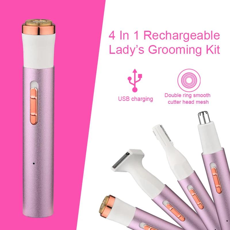 Women Multifunctional Electric Epilator with Rotating Disc for Eyebrow and Nose Trimming